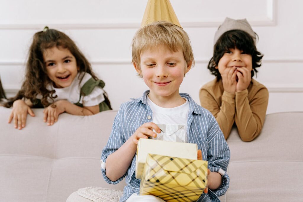 boy opening birthday card